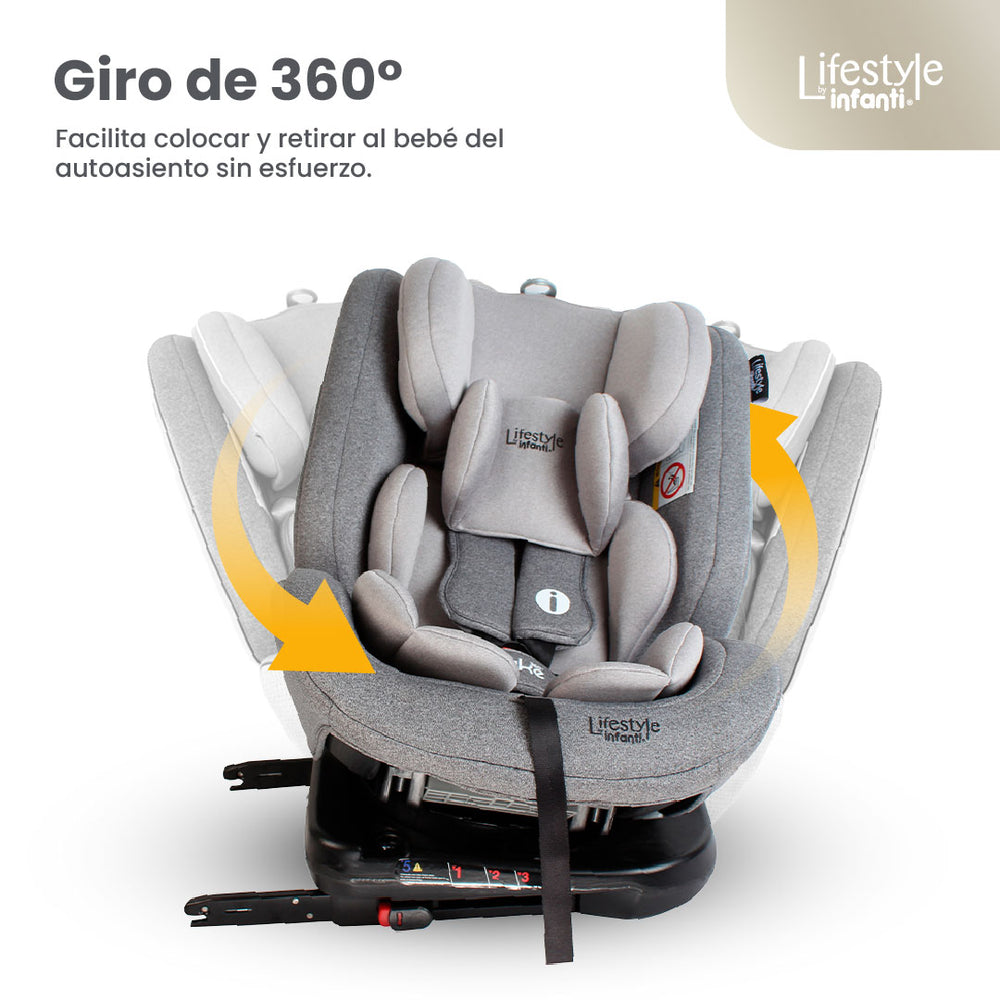 Autoasiento Evolutivo Luke Con Sistema ISOFIX, Top Tether, Giro 360° De 40 a 150 cm, Reclinación Ajustable, Arnés de 5 Puntos, Cabecera Ajustable, Certificación ECE R44/04 Lifestyle By Infanti.