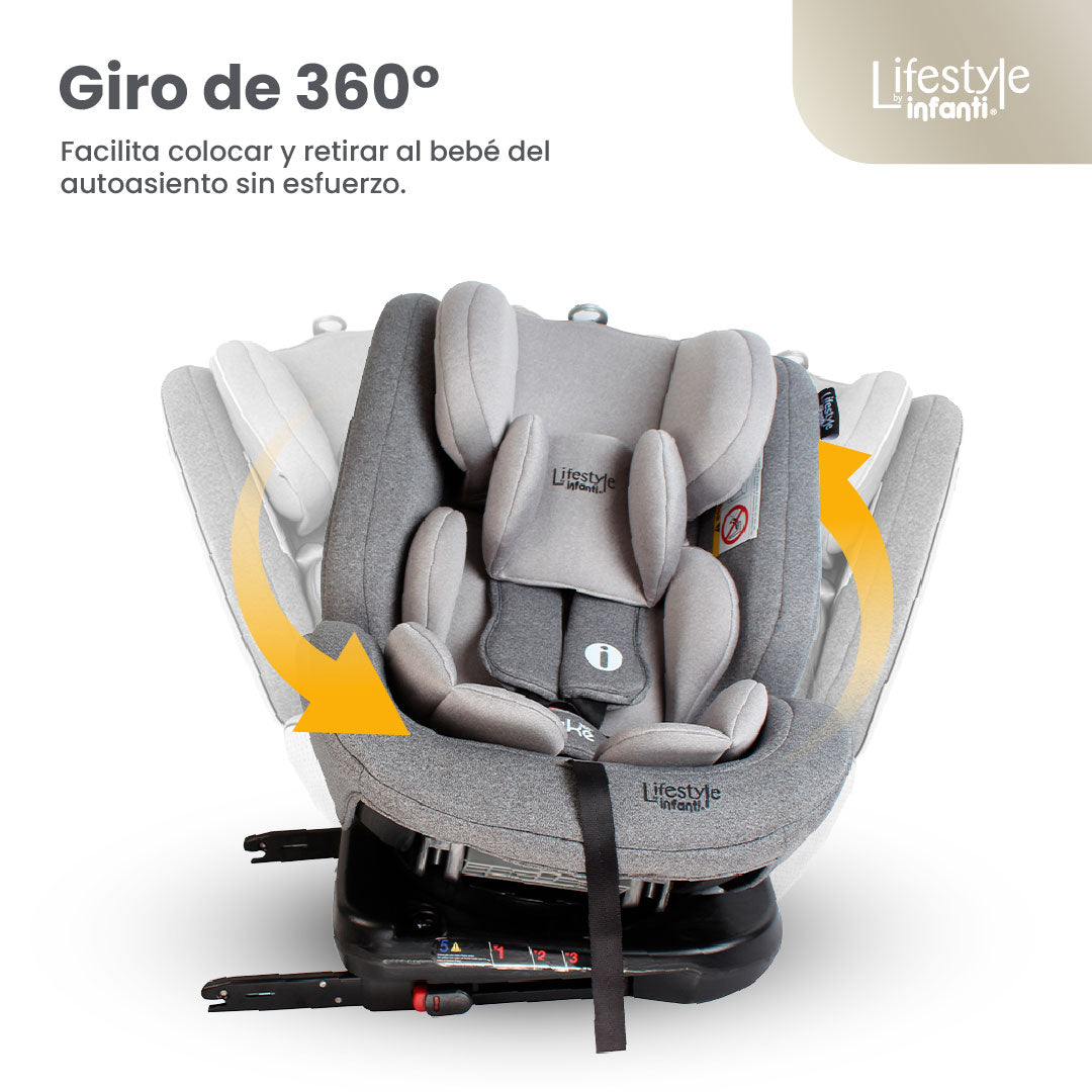 Autoasiento Evolutivo Luke Con Sistema ISOFIX, Top Tether, Giro 360° De 40 a 150 cm, Reclinación Ajustable, Arnés de 5 Puntos, Cabecera Ajustable, Certificación ECE R44/04 Lifestyle By Infanti.