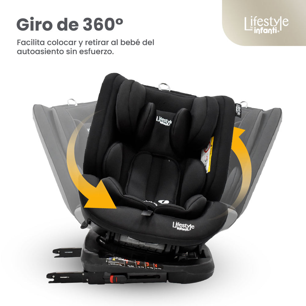 Autoasiento Evolutivo Luke Con Sistema ISOFIX, Top Tether, Giro 360° De 40 a 150 cm, Reclinación Ajustable, Arnés de 5 Puntos, Cabecera Ajustable, Certificación ECE R44/04 Lifestyle By Infanti.