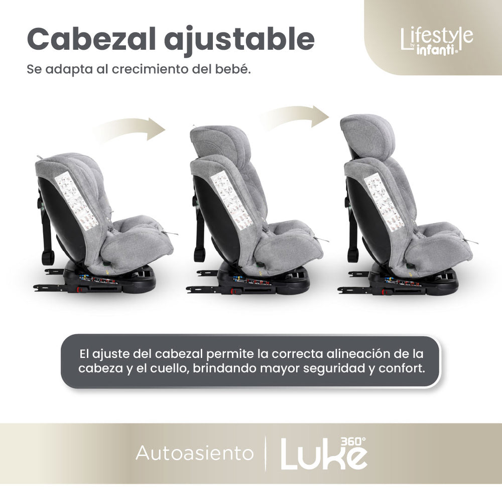 Autoasiento Evolutivo Luke Con Sistema ISOFIX, Top Tether, Giro 360° De 40 a 150 cm, Reclinación Ajustable, Arnés de 5 Puntos, Cabecera Ajustable, Certificación ECE R44/04 Lifestyle By Infanti.