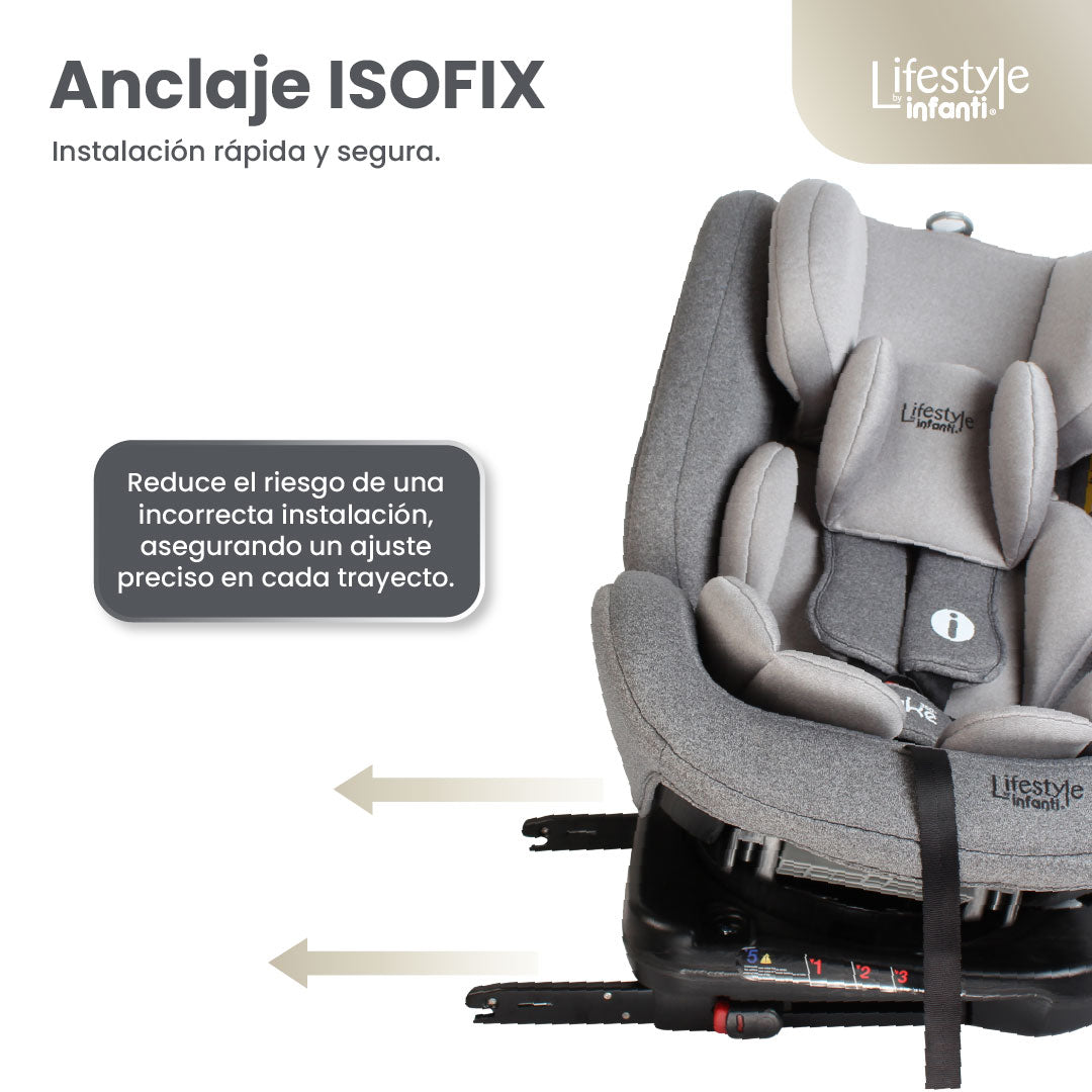Autoasiento Evolutivo Luke Con Sistema ISOFIX, Top Tether, Giro 360° De 40 a 150 cm, Reclinación Ajustable, Arnés de 5 Puntos, Cabecera Ajustable, Certificación ECE R44/04 Lifestyle By Infanti.
