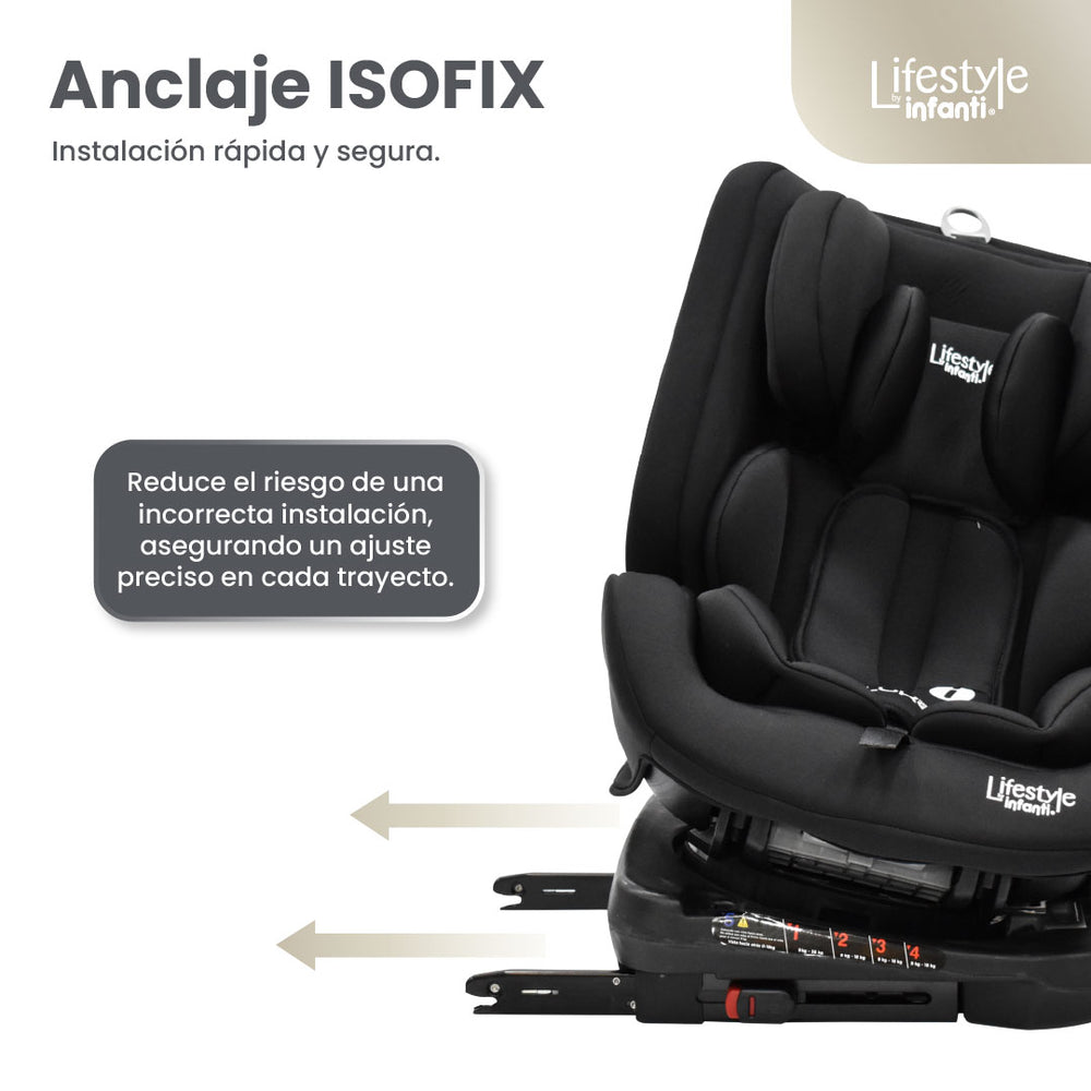 Autoasiento Evolutivo Luke Con Sistema ISOFIX, Top Tether, Giro 360° De 40 a 150 cm, Reclinación Ajustable, Arnés de 5 Puntos, Cabecera Ajustable, Certificación ECE R44/04 Lifestyle By Infanti.