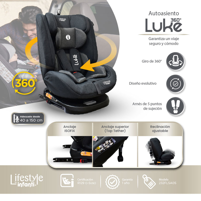 Autoasiento Luke Oxford Gris Con Giro 360° Seguridad Isofix Lifestyle By Infanti