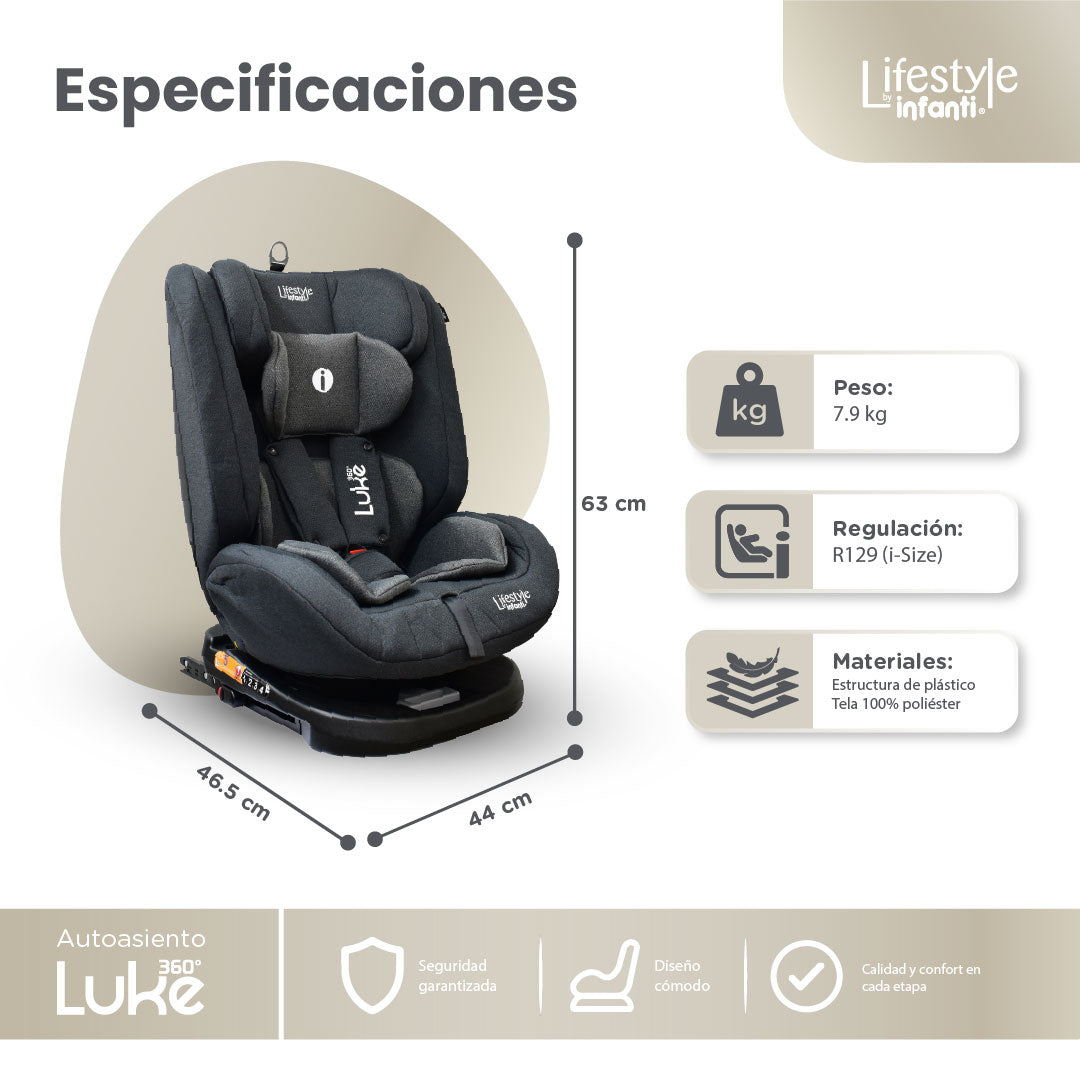 Autoasiento Luke Oxford Gris Con Giro 360° Seguridad Isofix Lifestyle By Infanti