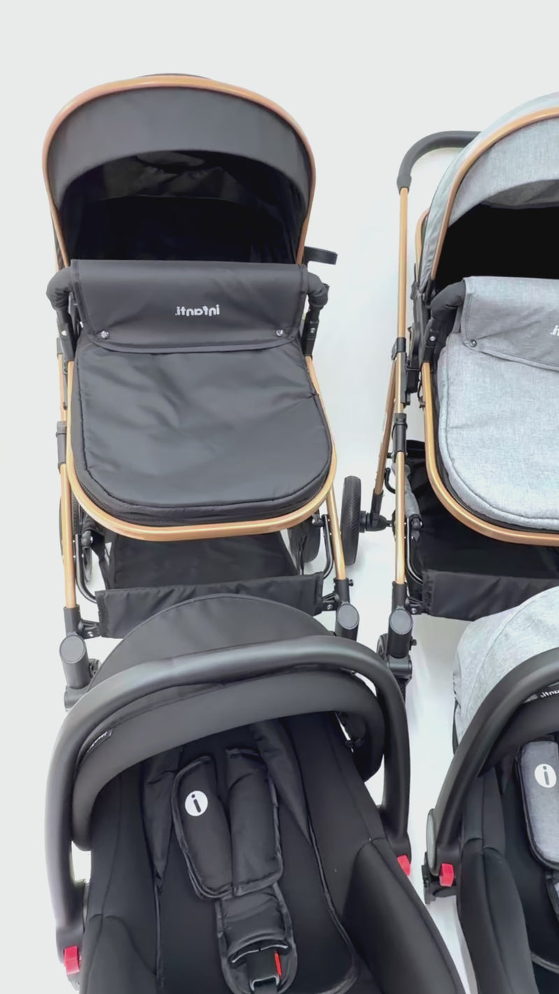 Carriola Travel System Welly Negro Con Portabebé y Asiento Reversible
