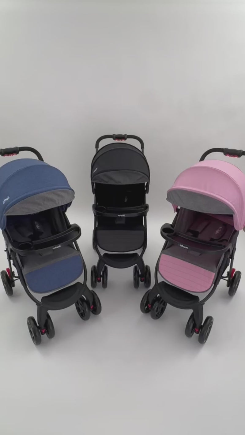 Carriola Travel System Hiro TS Con Portabebé, Plegado a una Mano, Arnés De 5 Puntos, Reclinaciones, Toldo Completo, Charola Con Portavasos y Frenos. Desde Recién Nacido. Hasta 15 kg, Infanti