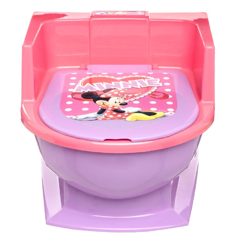 Entrenador de baño infantil con tapa Minnie Rosa, recipiente removible, deflector desmontable y fácil de limpiar Disney